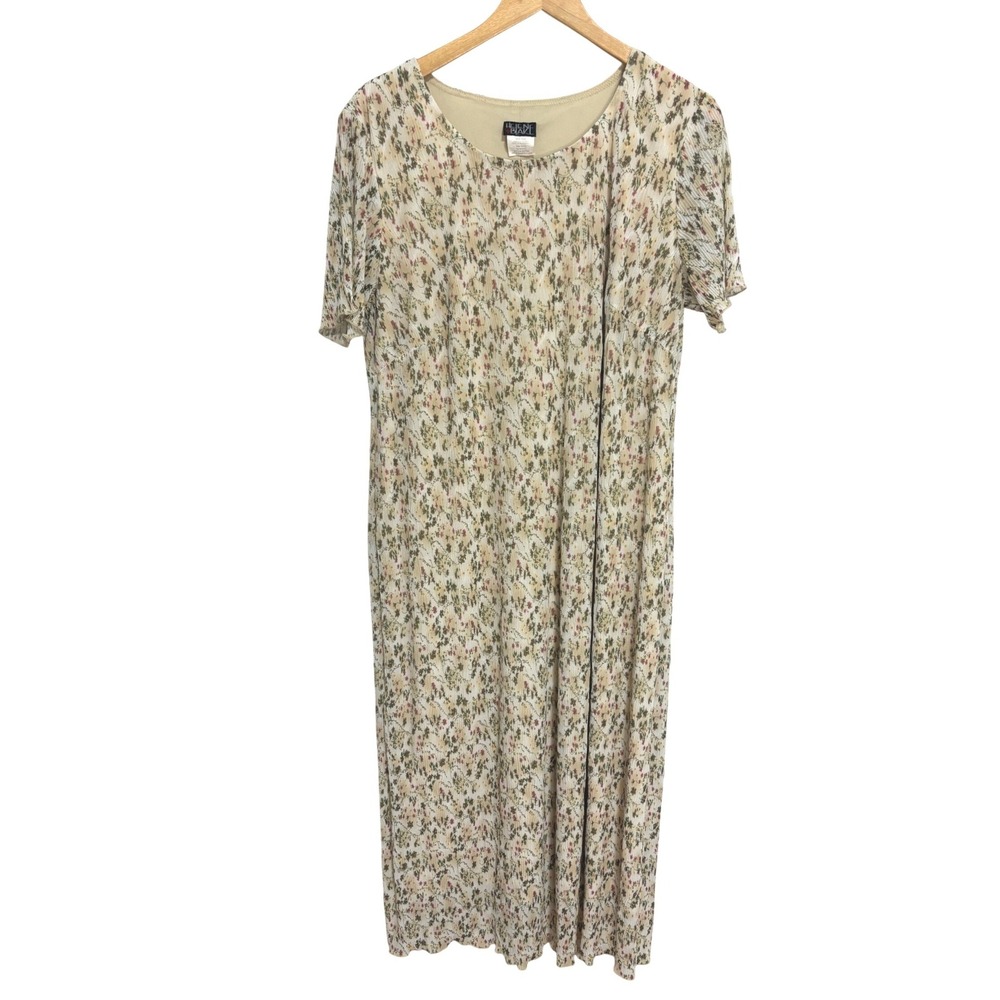 Helene Blake Maxi Dress Cream Floral Pleated Lined Cottage 90s Wedding Party 16W